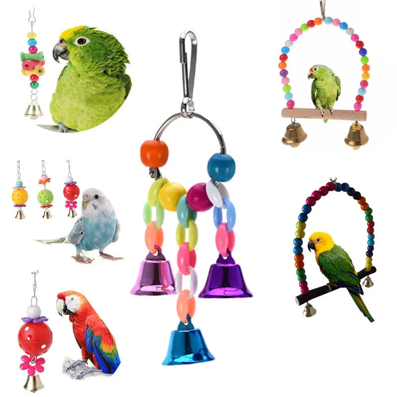 Parrots Toys Colorful Beads Bells Bird Cage Accessories For Pet Toy