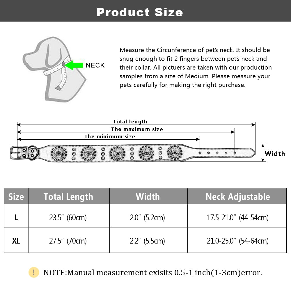 Collare per Cani in Pelle con Borchie e Punte per Pitbull e Razze Robuste